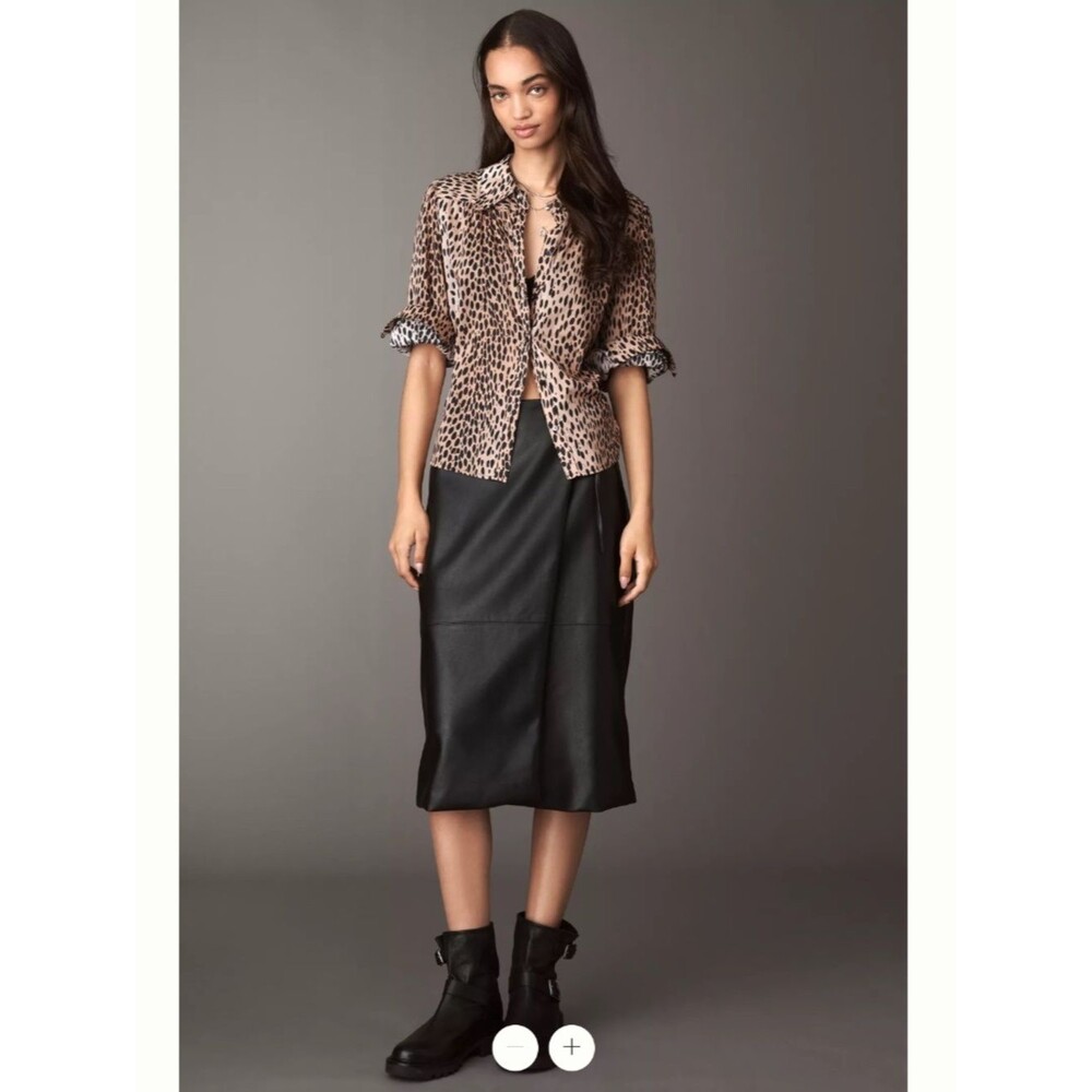 Anthropologie Maeve Faux Leather Wrap Midi Skirt